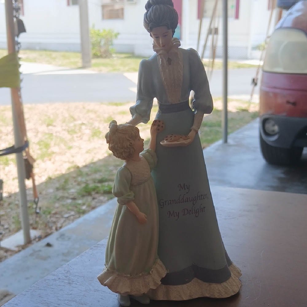 Porcelain Figurine of Woman and Child in Blue and Cream